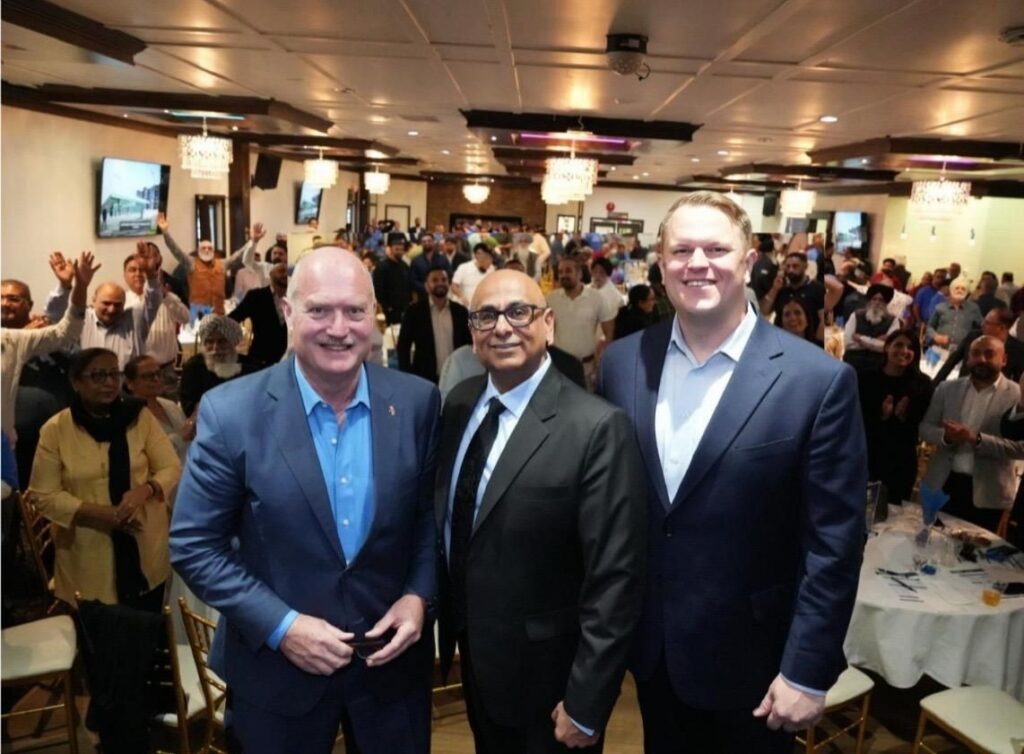 Amrik Narang with Michael de Jong and MP Brad Vis