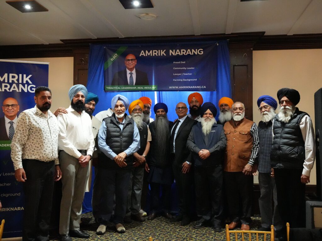 Amrik Narang with supporters at campaign launch