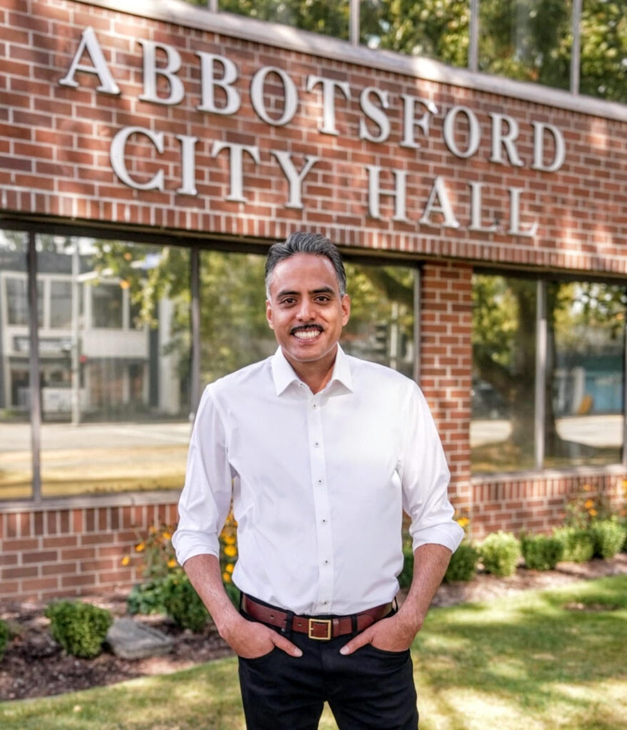 Sukhi Dhami in front of Abbotsford City Hall