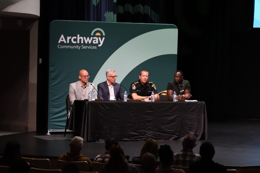 Newcomers at 4th Annual Welcome Day community leaders panel discussion featuring Mayor Ross Siemens, Abbotsford School District Superintendent Dr. Nathan Ngieng, and Abbotsford Police Chief Constable Colin Watson.